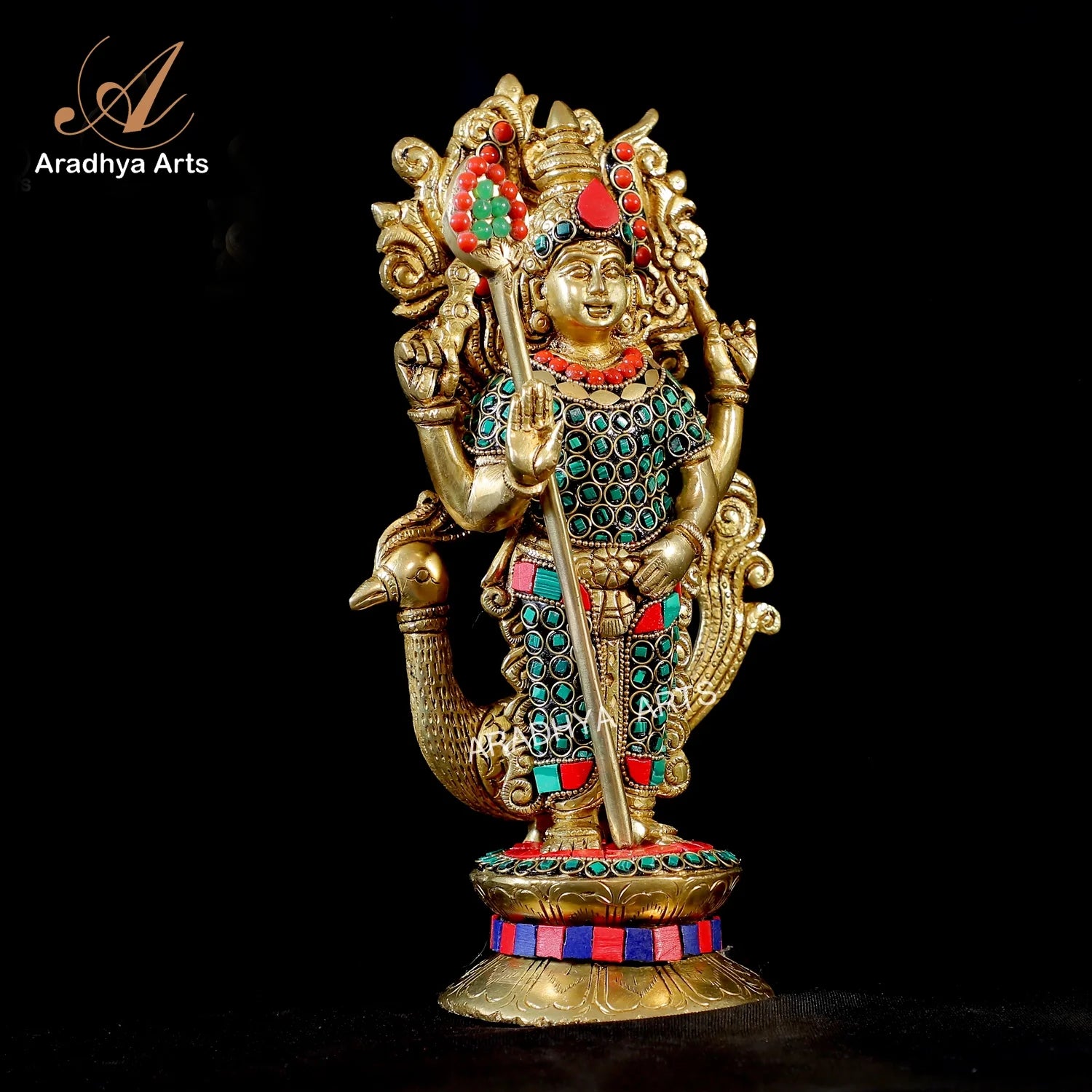 Aradhya Arts Brass Kartikeya statue ,9.84 inch Murugan Idol for Temple, Office, Home Décor and Gift