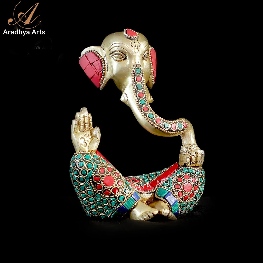 Aradhya Arts Brass Ganesh Statue , Handmade Decorated Ganesh Idol , 15 CM Height for Home Décor, Temple, Office and Gifts