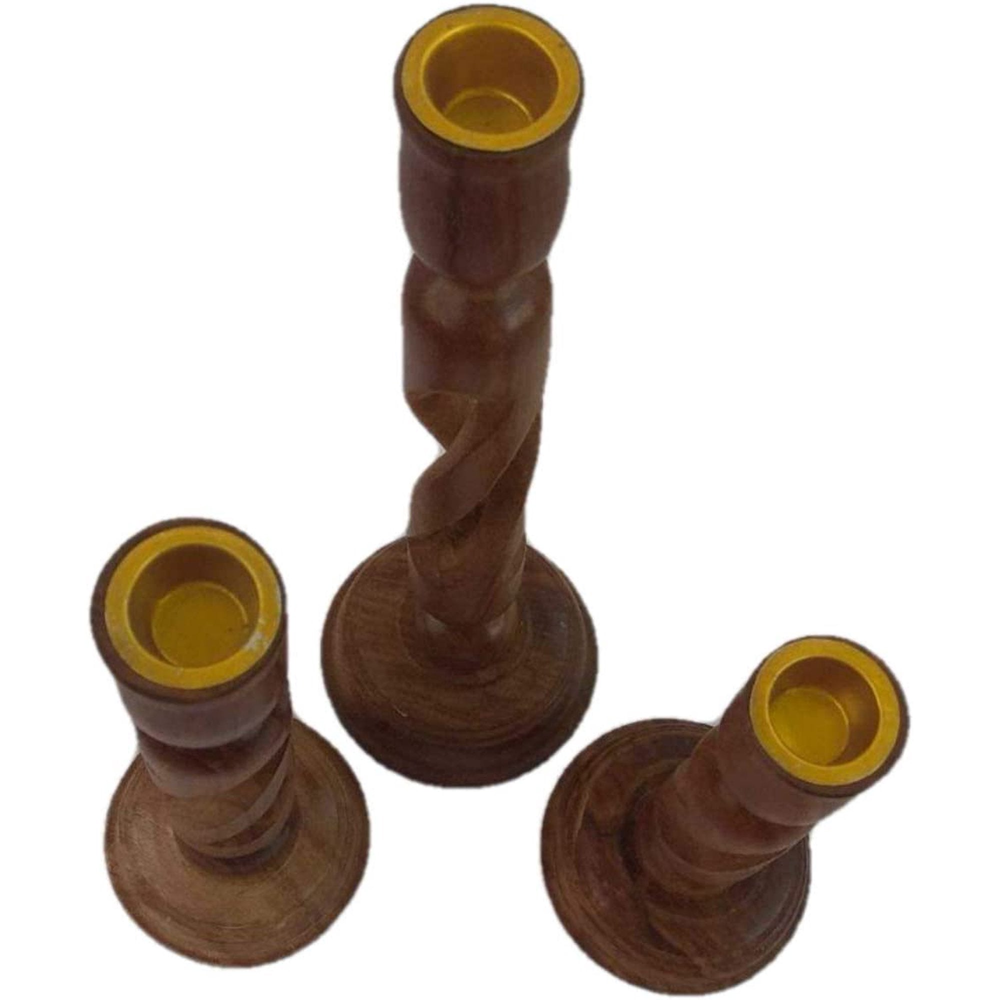 India Meets India Wooden Candlestick Holder Candle Holder Set of 3 Handicraft by Awarded Indian Artisan