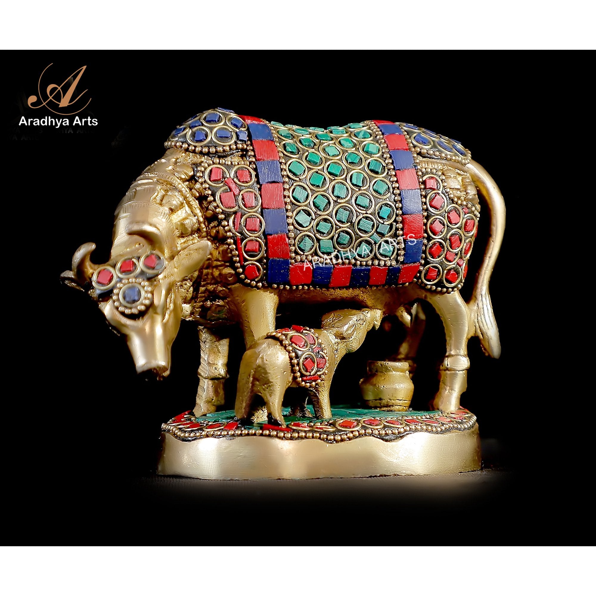 white resin hand painted cow and calf statue/ kamdhenu cow statue for home/office/temple/ gift item