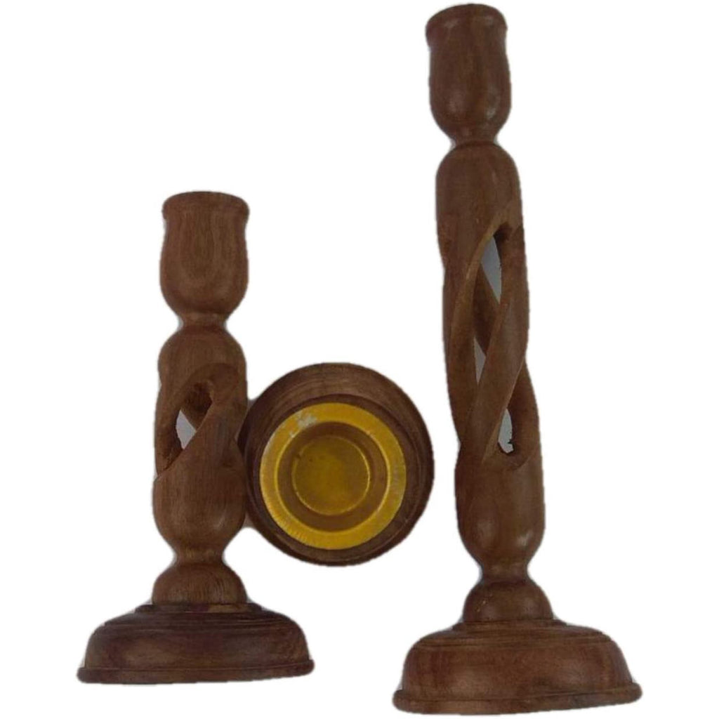 India Meets India Wooden Candlestick Holder Candle Holder Set of 3 Handicraft by Awarded Indian Artisan
