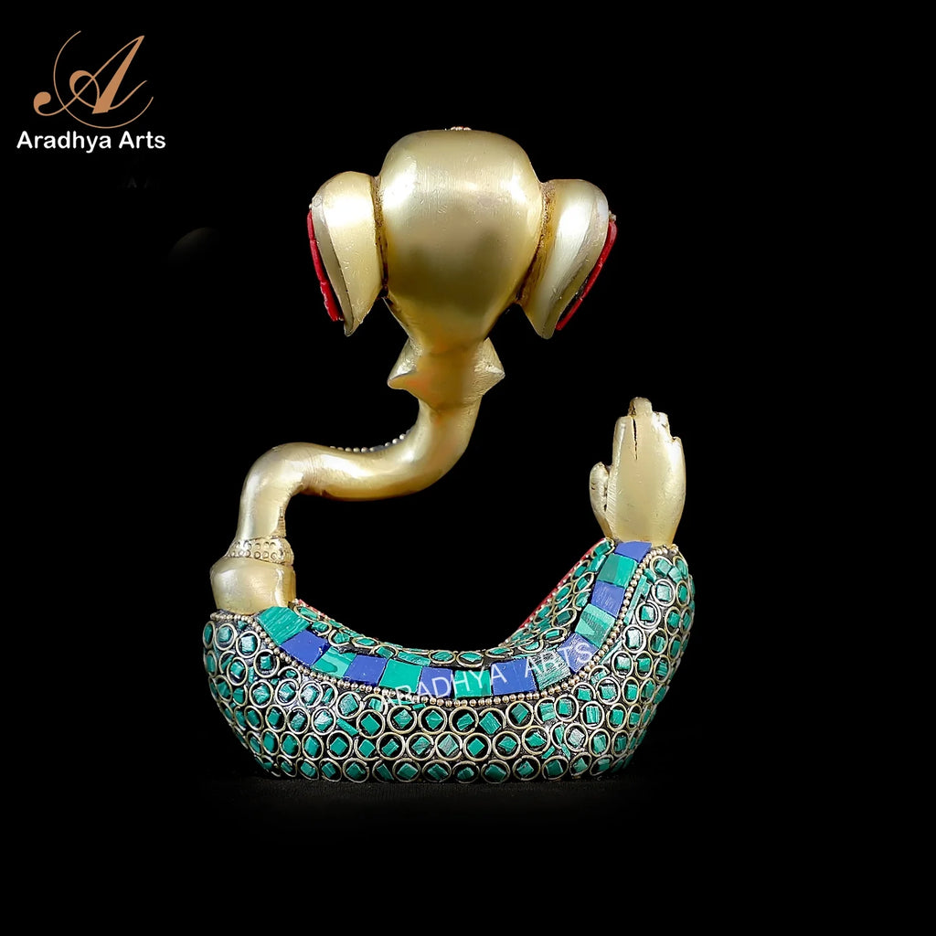 Aradhya Arts Brass Ganesh Statue , Handmade Decorated Ganesh Idol , 15 CM Height for Home Décor, Temple, Office and Gifts