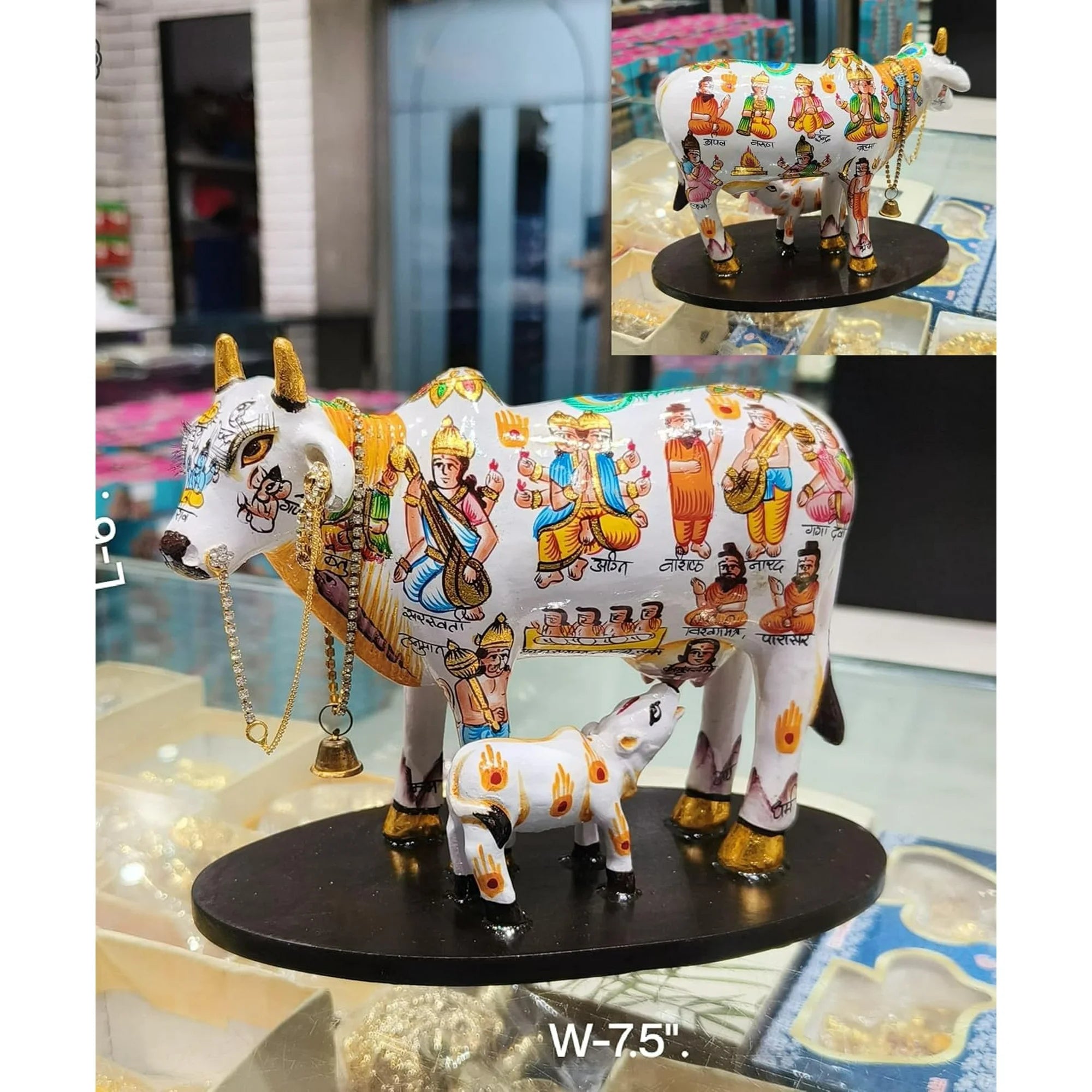 white resin hand painted cow and calf statue/ kamdhenu cow statue for home/office/temple/ gift item