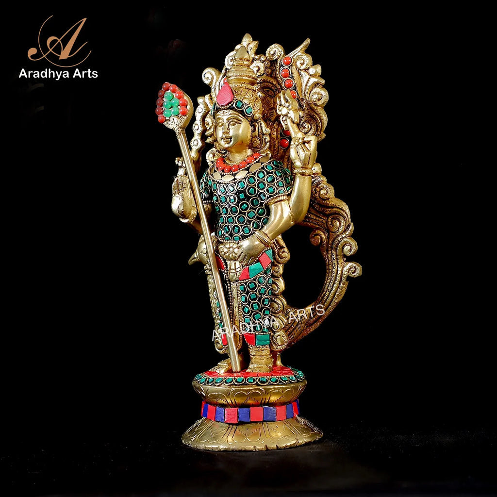 Aradhya Arts Brass Kartikeya statue ,9.84 inch Murugan Idol for Temple, Office, Home Décor and Gift