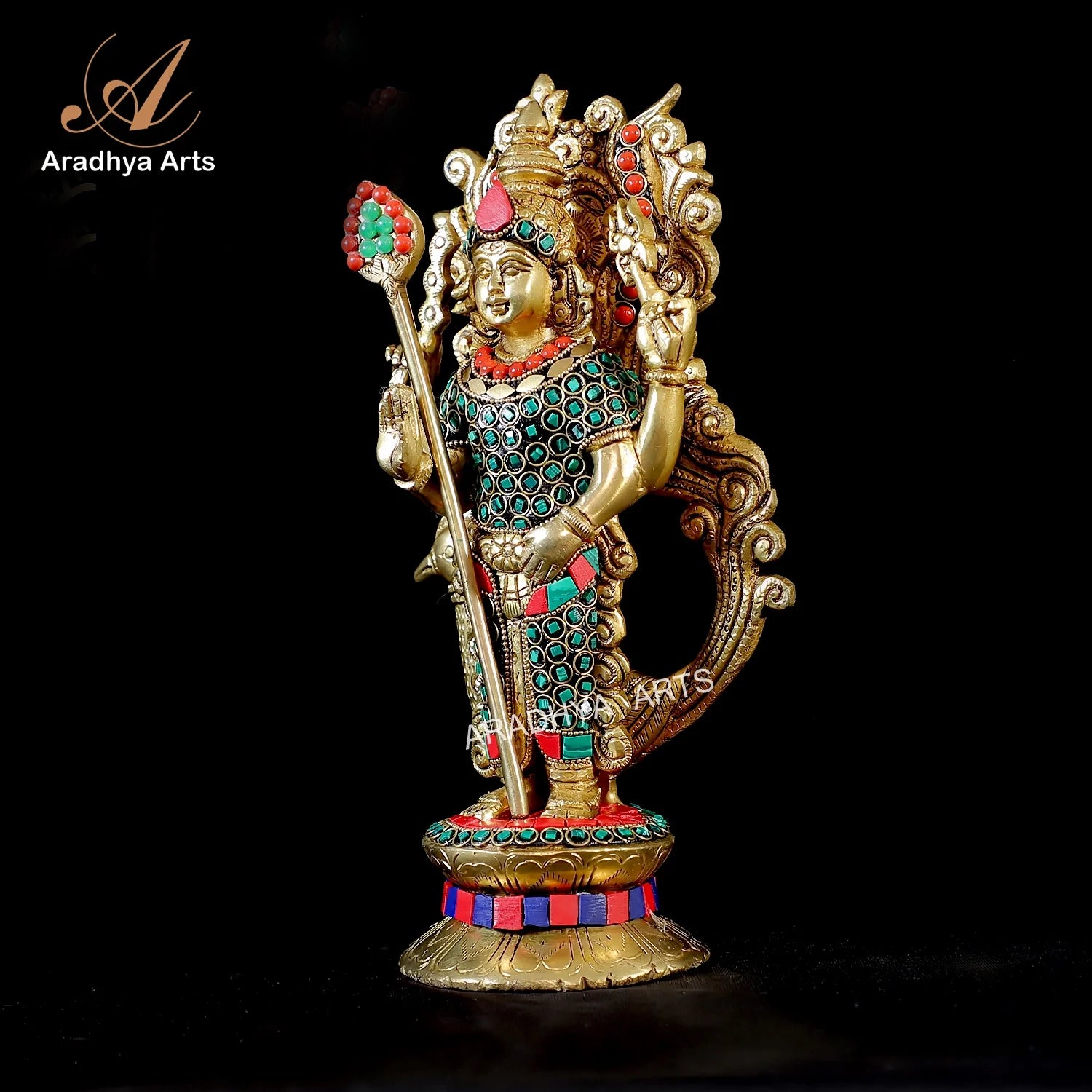 Aradhya Arts Brass Kartikeya statue ,9.84 inch Murugan Idol for Temple, Office, Home Décor and Gift