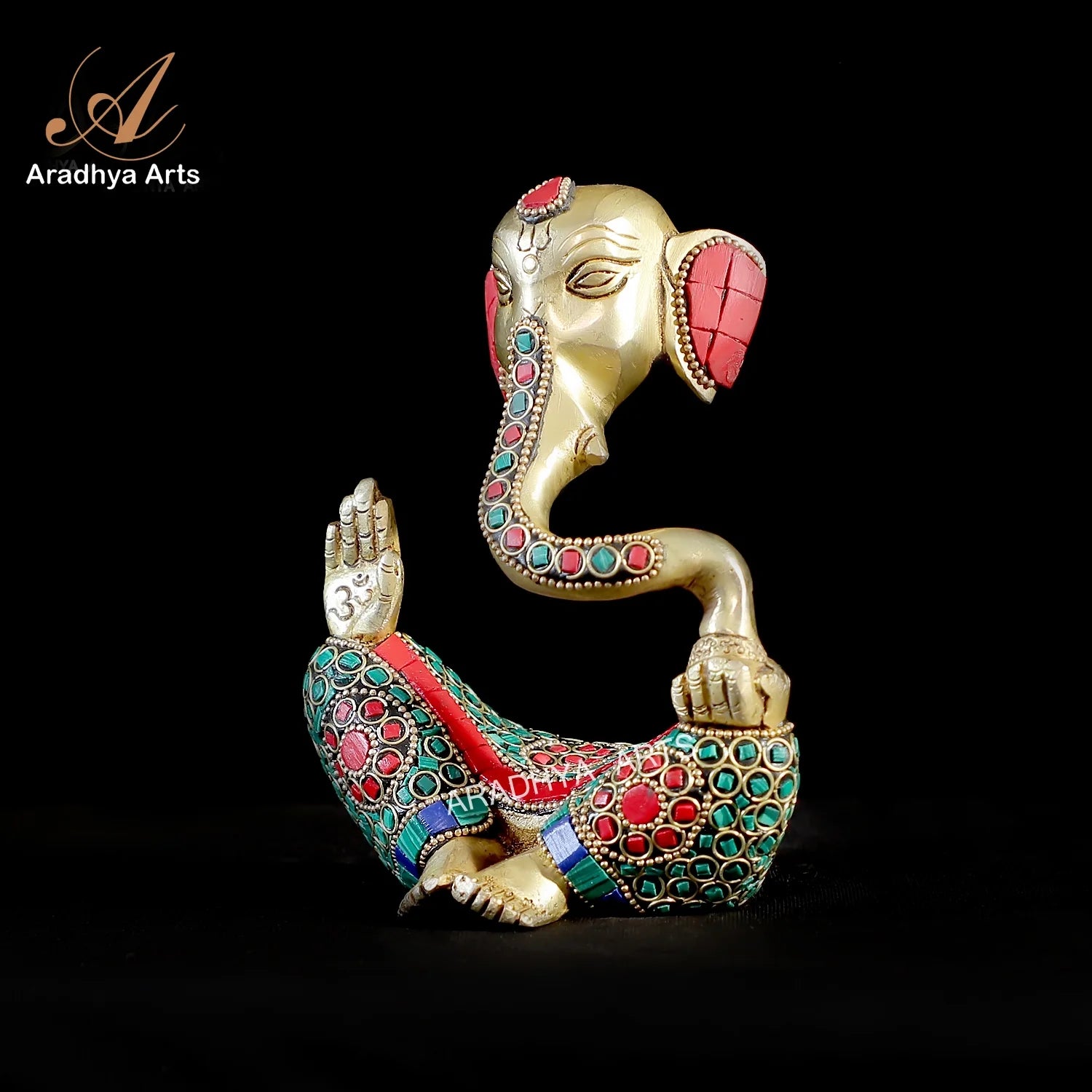 Aradhya Arts Brass Ganesh Statue , Handmade Decorated Ganesh Idol , 15 CM Height for Home Décor, Temple, Office and Gifts