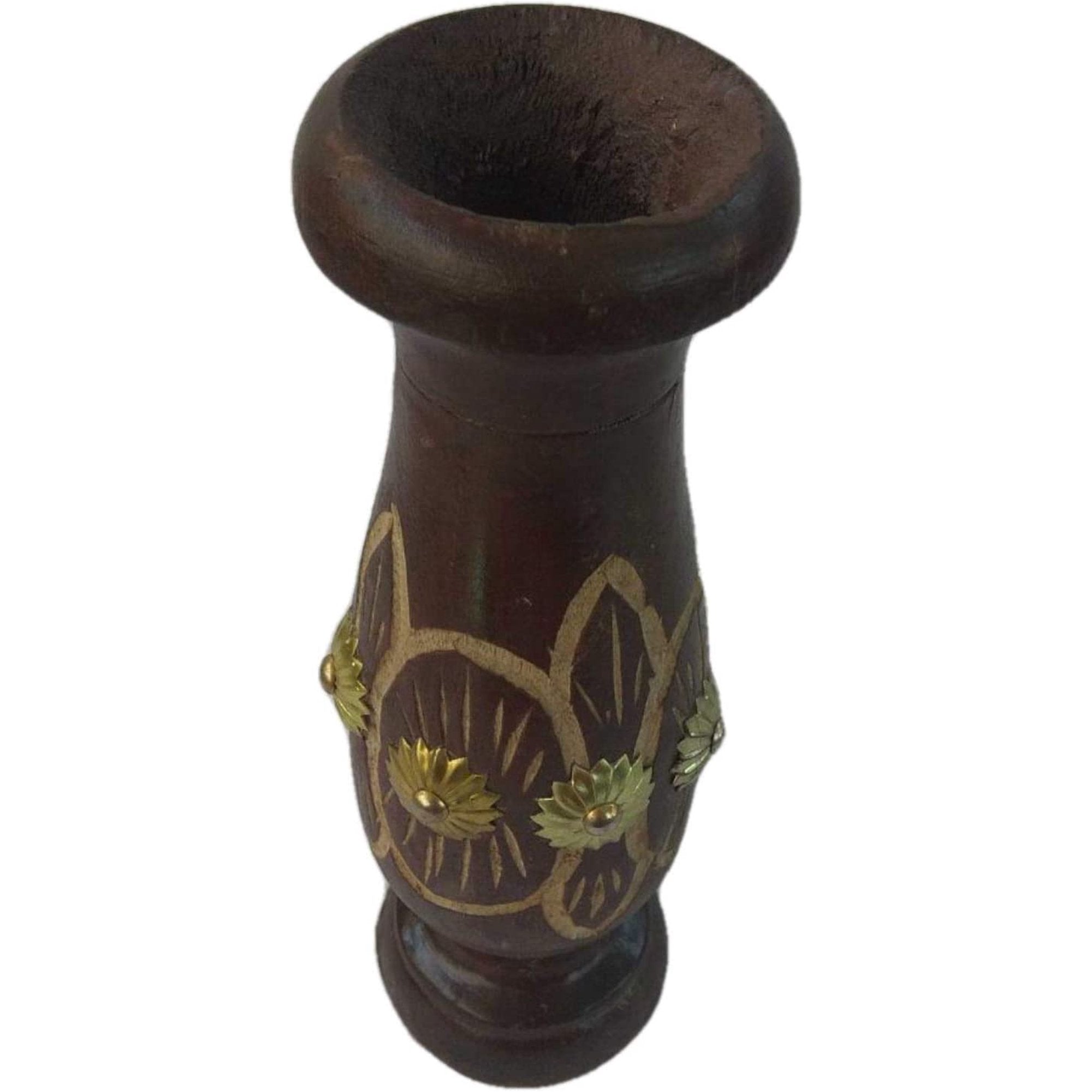 India Meets India Handicraft Wooden Flower Vase with Antique Design Decorative Home, Offices, Best Gifting, Made by Awarded Indian Artisan